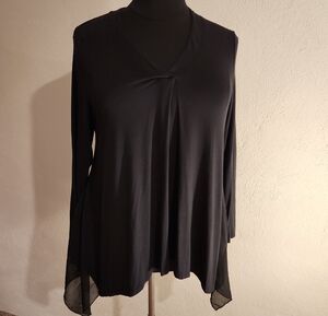 Laurie Felt Black Long Sleeve V Neck Tunic Handkerchief Waist Size 1X
